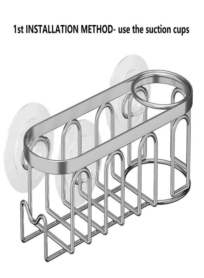 TESOT Sink Caddy Sponge Holder for Kitchen Sink 2 Suspension Options(Suction Cups and Adhesive Hook), SUS304 Stainless Steel, Silver - Image 2